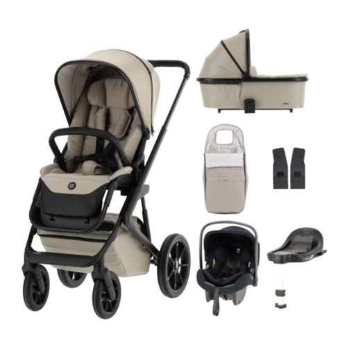 Q-Rider Plus Kinderwagen - Mineral Clay | Kidsriver Curve Autostoel - Black | Kidsriver Isofix Base