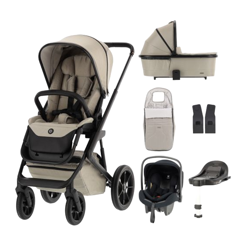 Q-Rider Plus Kinderwagen - Mineral Clay | Kidsriver Curve Autostoel - Black | Kidsriver Isofix Base
