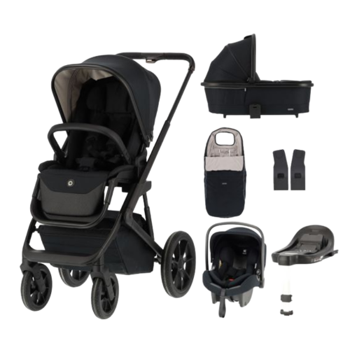 Q-Rider Plus Kinderwagen - Midnight Black | Kidsriver Curve Autostoel - Black | Kidsriver Isofix Base