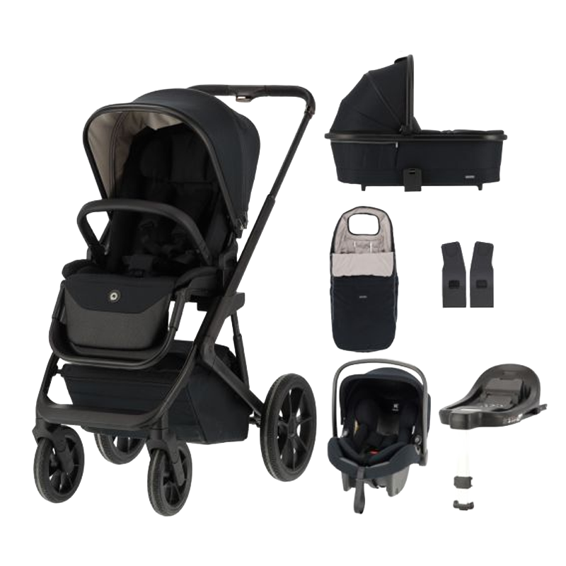 Q-Rider Plus Kinderwagen - Midnight Black | Kidsriver Curve Autostoel - Black | Kidsriver Isofix Base