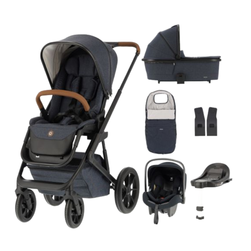 Q-Rider Plus Kinderwagen - Denim Blue | Kidsriver Curve Autostoel - Black | Kidsriver Isofix Base