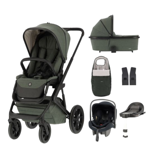 Q-Rider Plus Kinderwagen - Thyme Green | Kidsriver Curve Autostoel - Black | Kidsriver Isofix Base